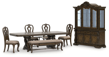 Maylee Dining Table and 4 Chairs and Bench with Storage in Dark Brown from Ashley Furniture - Luna Furniture