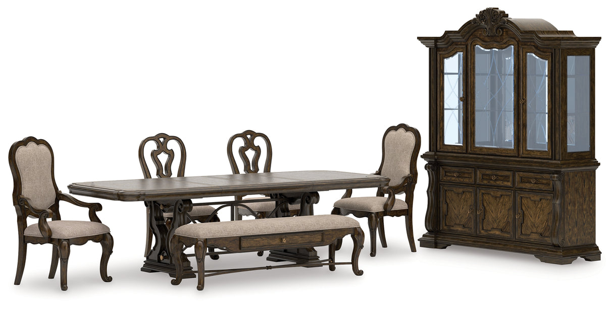 Maylee Dining Table and 4 Chairs and Bench with Storage in Dark Brown from Ashley Furniture - Luna Furniture