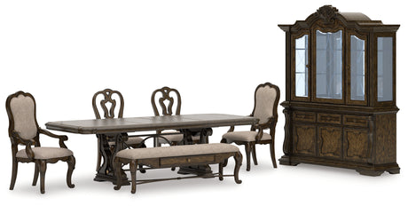 Maylee Dining Table and 4 Chairs and Bench with Storage in Dark Brown from Ashley Furniture - Luna Furniture