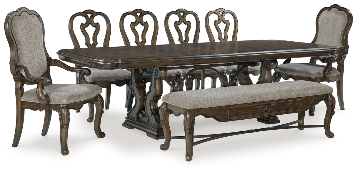 Maylee Dining Table and 6 Chairs and Bench in Dark Brown from Ashley - Luna Furniture