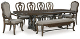 Maylee Dining Table and 6 Chairs and Bench in Dark Brown from Ashley - Luna Furniture