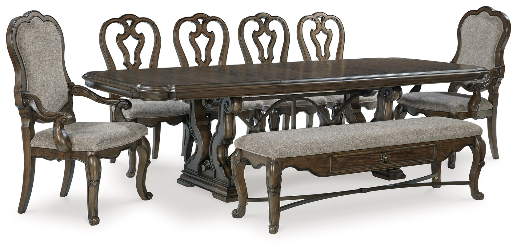Maylee Dining Table and 6 Chairs and Bench in Dark Brown from Ashley - Luna Furniture