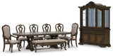 Maylee Dining Table and 6 Chairs and Bench with Storage in Dark Brown from Ashley - Luna Furniture