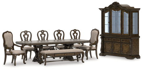 Maylee Dining Table and 6 Chairs and Bench with Storage in Dark Brown from Ashley Furniture - Luna Furniture