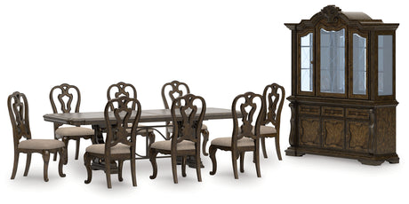 Maylee Dining Table and 8 Chairs with Storage in Dark Brown from Ashley Furniture - Luna Furniture