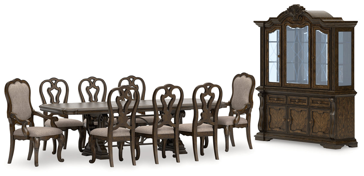 Maylee Dining Table and 8 Chairs with Storage in Dark Brown from Ashley Furniture - Luna Furniture