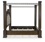 Maylee King Canopy Bed with Mirrored Dresser and 2 Nightstands in Dark Brown from Ashley - Luna Furniture