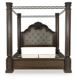 Maylee King Canopy Bed with Mirrored Dresser and Nightstand in Dark Brown from Ashley - Luna Furniture