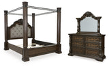 Maylee King Canopy Bed with Mirrored Dresser in Dark Brown from Ashley - Luna Furniture