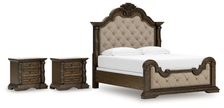 Maylee Dark Brown King Upholstered Bed with 2 Nightstands from Ashley - Luna Furniture