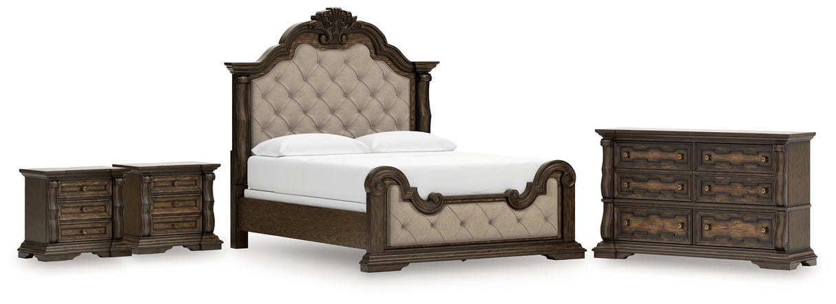 Maylee Dark Brown King Upholstered Bed with Dresser and 2 Nightstands from Ashley - Luna Furniture