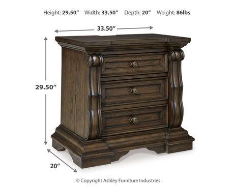 Maylee Dark Brown King Upholstered Bed with Mirrored Dresser and 2 Nightstands from Ashley - Luna Furniture