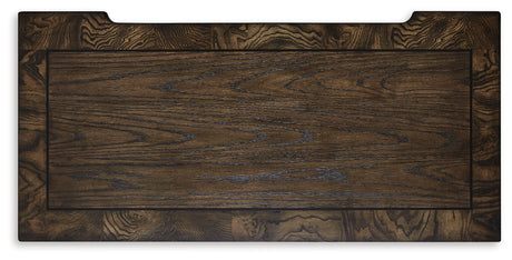 Maylee Dark Brown King Upholstered Bed with Mirrored Dresser and Chest from Ashley Furniture - Luna Furniture