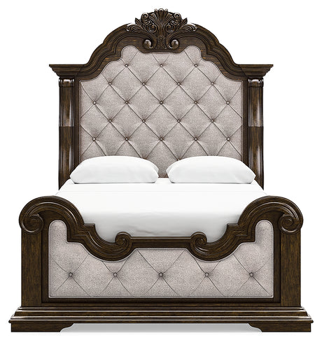 Maylee Dark Brown Queen Upholstered Bed with 2 Nightstands from Ashley Furniture - Luna Furniture