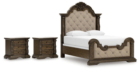 Maylee Dark Brown Queen Upholstered Bed with 2 Nightstands from Ashley - Luna Furniture
