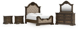 Maylee Dark Brown Queen Upholstered Bed with Mirrored Dresser and 2 Nightstands from Ashley - Luna Furniture