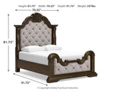 Maylee Dark Brown Queen Upholstered Bed with Mirrored Dresser and 2 Nightstands from Ashley - Luna Furniture