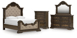 Maylee Dark Brown Queen Upholstered Bed with Mirrored Dresser and Chest from Ashley - Luna Furniture