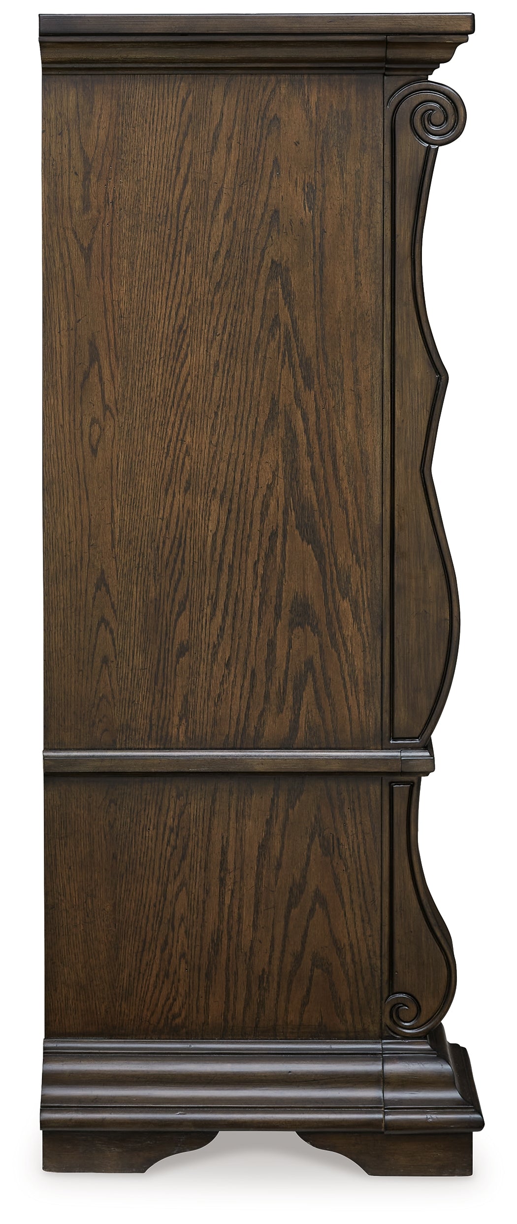 Maylee Dark Brown Queen Upholstered Bed with Mirrored Dresser and Chest from Ashley - Luna Furniture