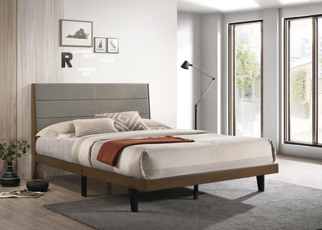 Mays Walnut Brown/Gray Upholstered Platform Bedroom Set