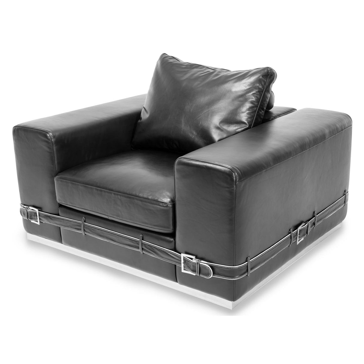 Mia Bella St. Steel Ciras Leather Chair In Black Color from Michael Amini - Luna Furniture