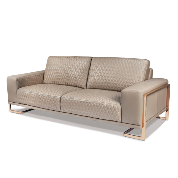 Mia Bella Rosegold Gianna Leather Sofa - Lt. Coffee