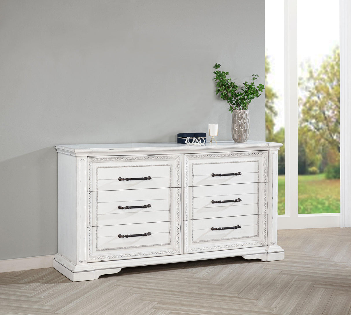 McKinney Vintage White 6-Drawer Bedroom Dresser Cabinet from Coaster - Luna Furniture