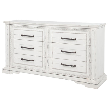 McKinney Vintage White 6-Drawer Bedroom Dresser Cabinet from Coaster - Luna Furniture