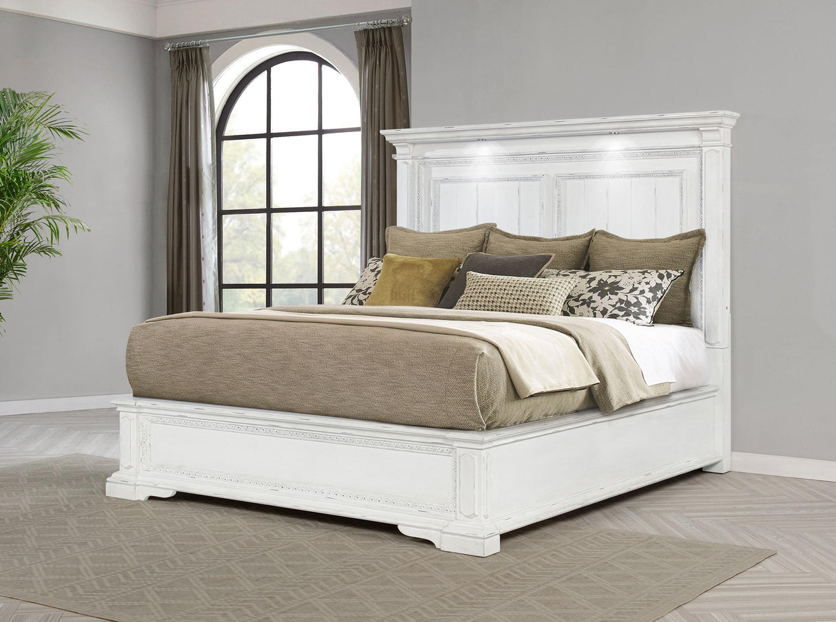 McKinney Vintage White Queen LED Light Panel Bed from Coaster - Luna Furniture