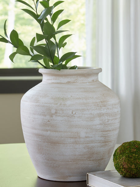 Meadie Distressed White Vase from Ashley Furniture - Luna Furniture