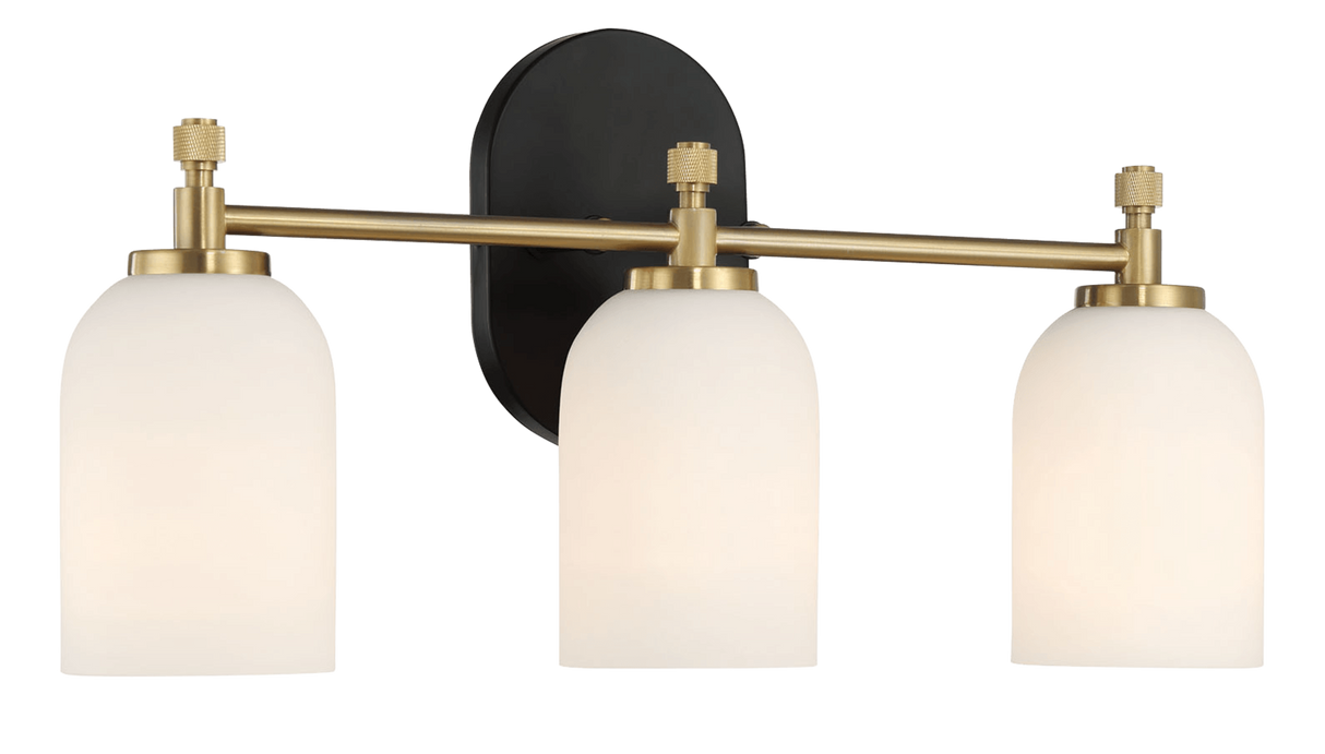 Meadows Three Lights Vanity Brushed Gold Bathroom Wall Light for Bathroom Over Mirror 20.5"W × 10.125"H × 5.5"E with White Frosted Glass from Ashcroft Furniture - Luna Furniture