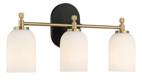 Meadows Three Lights Vanity Brushed Gold Bathroom Wall Light for Bathroom Over Mirror 20.5"W × 10.125"H × 5.5"E with White Frosted Glass from Ashcroft Furniture - Luna Furniture