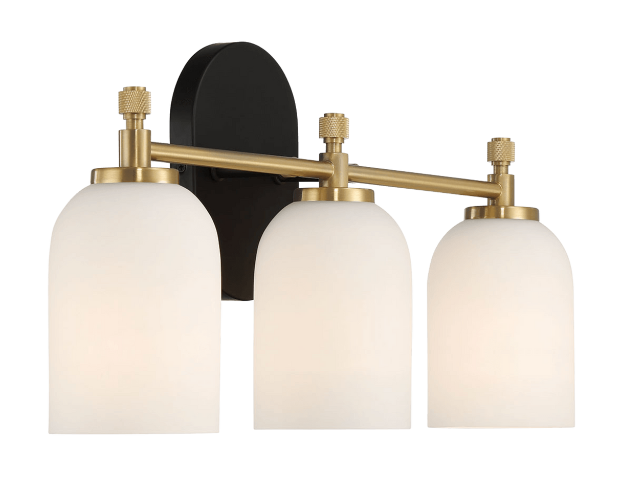 Meadows Three Lights Vanity Brushed Gold Bathroom Wall Light for Bathroom Over Mirror 20.5"W × 10.125"H × 5.5"E with White Frosted Glass from Ashcroft Furniture - Luna Furniture