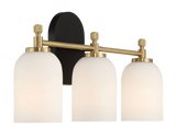 Meadows Three Lights Vanity Brushed Gold Bathroom Wall Light for Bathroom Over Mirror 20.5"W × 10.125"H × 5.5"E with White Frosted Glass from Ashcroft Furniture - Luna Furniture