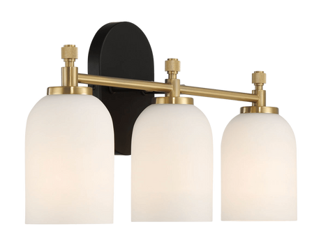 Meadows Three Lights Vanity Brushed Gold Bathroom Wall Light for Bathroom Over Mirror 20.5"W × 10.125"H × 5.5"E with White Frosted Glass from Ashcroft Furniture - Luna Furniture