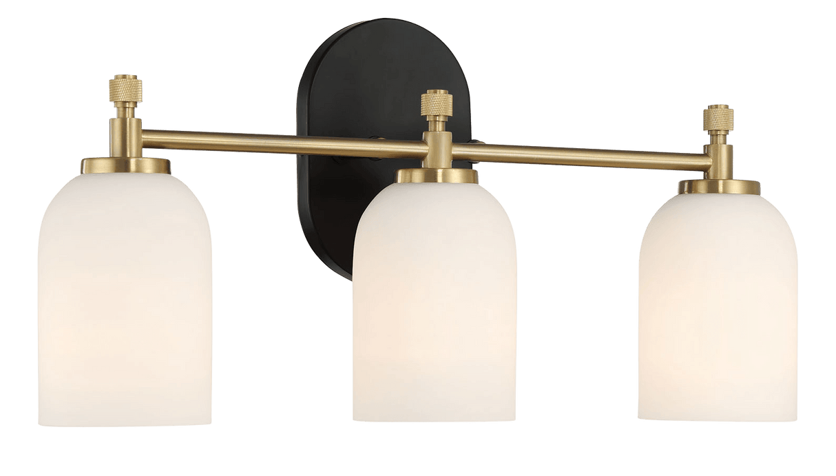 Meadows Three Lights Vanity Brushed Gold Bathroom Wall Light for Bathroom Over Mirror 20.5"W × 10.125"H × 5.5"E with White Frosted Glass from Midinmod - Luna Furniture