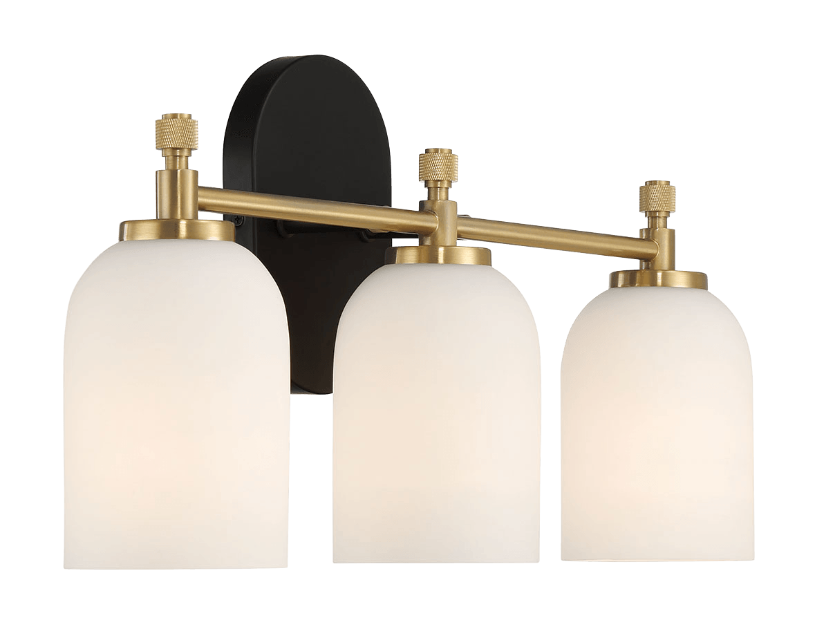 Meadows Three Lights Vanity Brushed Gold Bathroom Wall Light for Bathroom Over Mirror 20.5"W × 10.125"H × 5.5"E with White Frosted Glass from Midinmod - Luna Furniture