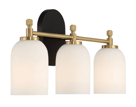 Meadows Three Lights Vanity Brushed Gold Bathroom Wall Light for Bathroom Over Mirror 20.5"W × 10.125"H × 5.5"E with White Frosted Glass from Midinmod - Luna Furniture