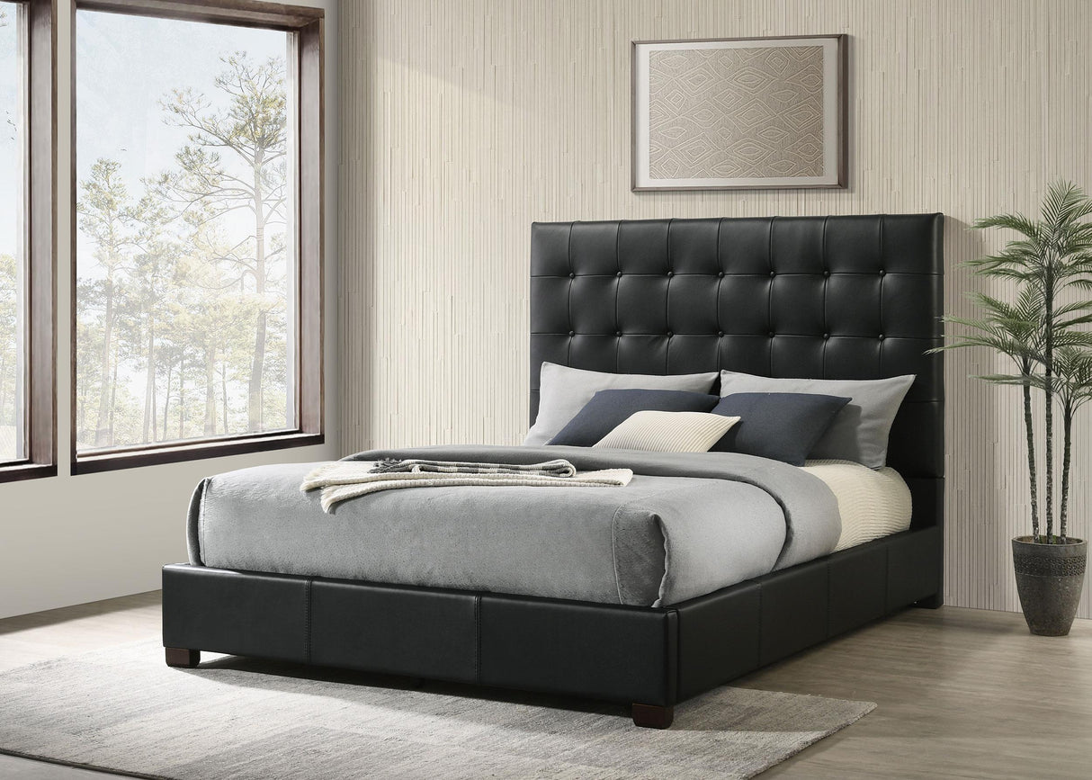 Medley Black Genuine Leather Queen Panel Platform Bed from Coaster - Luna Furniture