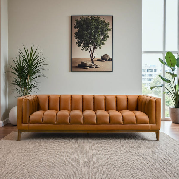 Melissa Cognac Vegan Leather Modern Sofa