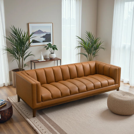 Melissa Cognac Vegan Leather Modern Sofa from Ashcroft Furniture - Luna Furniture