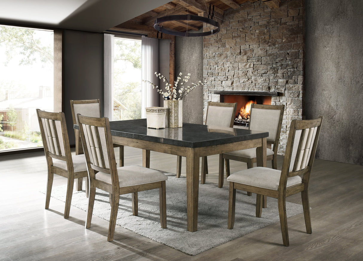 Melstone Brown 7-Piece Genuine Marble-Top Dining Set from Happy Homes - Luna Furniture