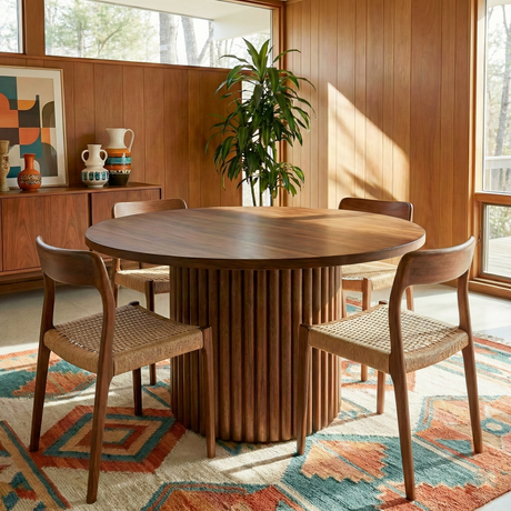 Merlin Walnut Solid Wood Round Dining Table from Ashcroft Furniture - Luna Furniture