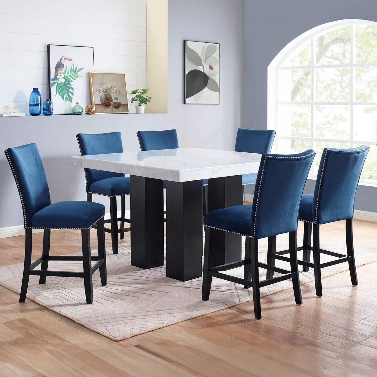 Artemis White Marble Counter Height Dining Table with Tan Base from Steve Silver - Luna Furniture