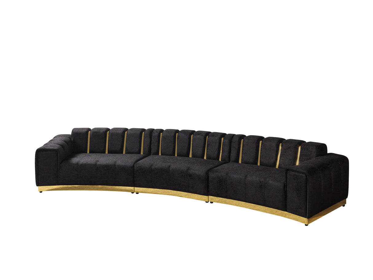 Michelle Black Velvet 3-Piece Curved 165" Sectional from Nova Furniture - Luna Furniture