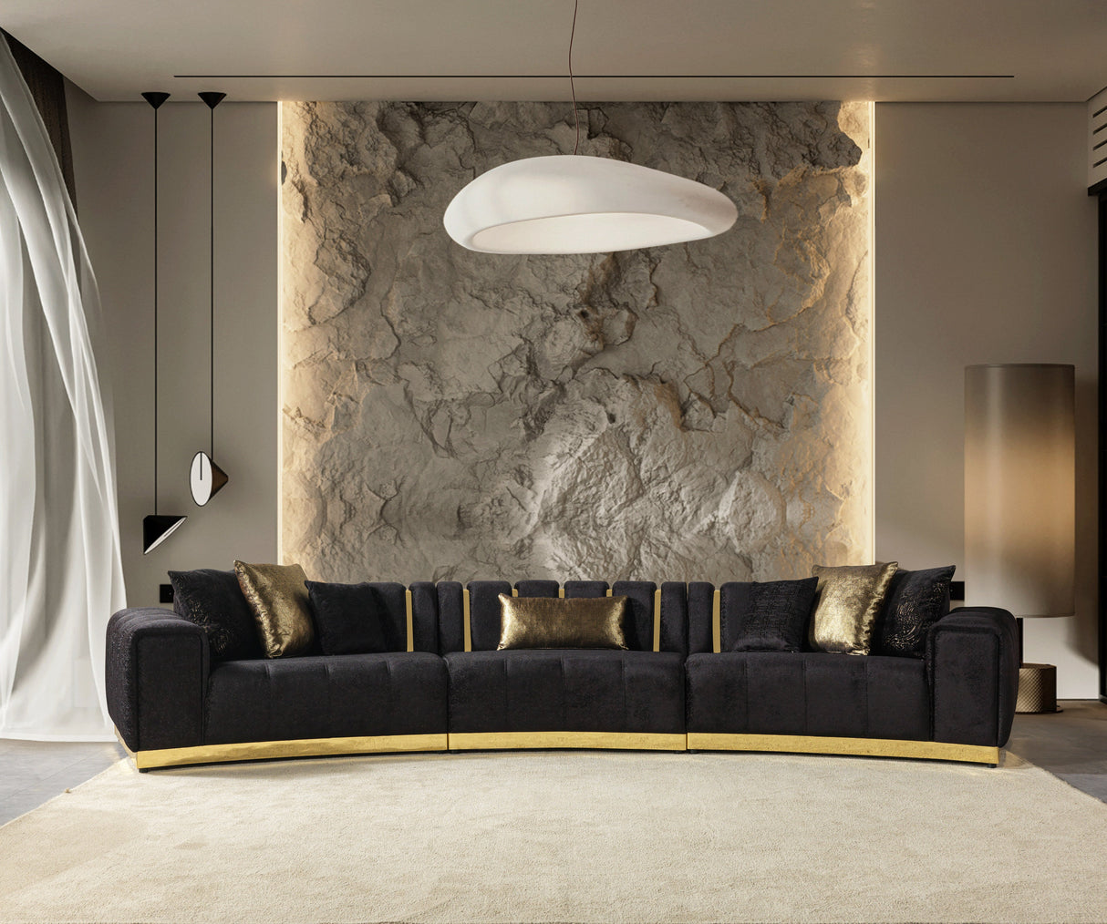 Michelle Black Velvet 3-Piece Curved 165" Sectional from Nova Furniture - Luna Furniture