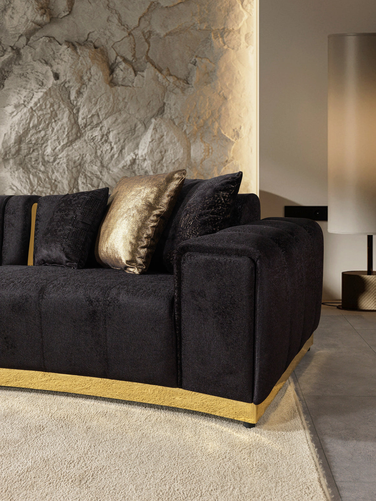 Michelle Black Velvet 3-Piece Curved 165" Sectional from Nova Furniture - Luna Furniture