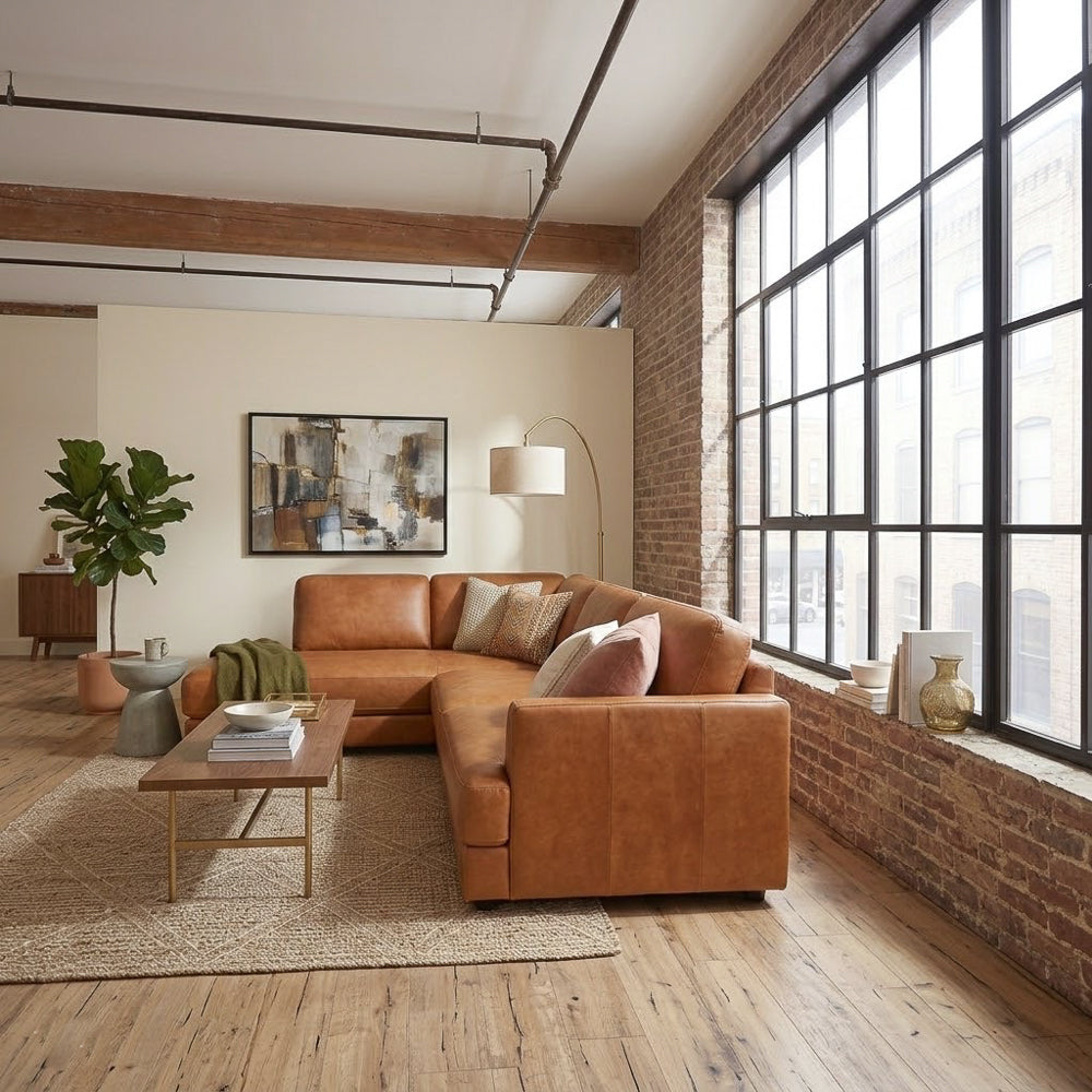 Glander Real Tan Leather Left-Facing Sectional from Ashcroft Furniture - Luna Furniture