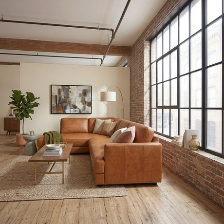Glander Real Tan Leather Left-Facing Sectional from Ashcroft Furniture - Luna Furniture