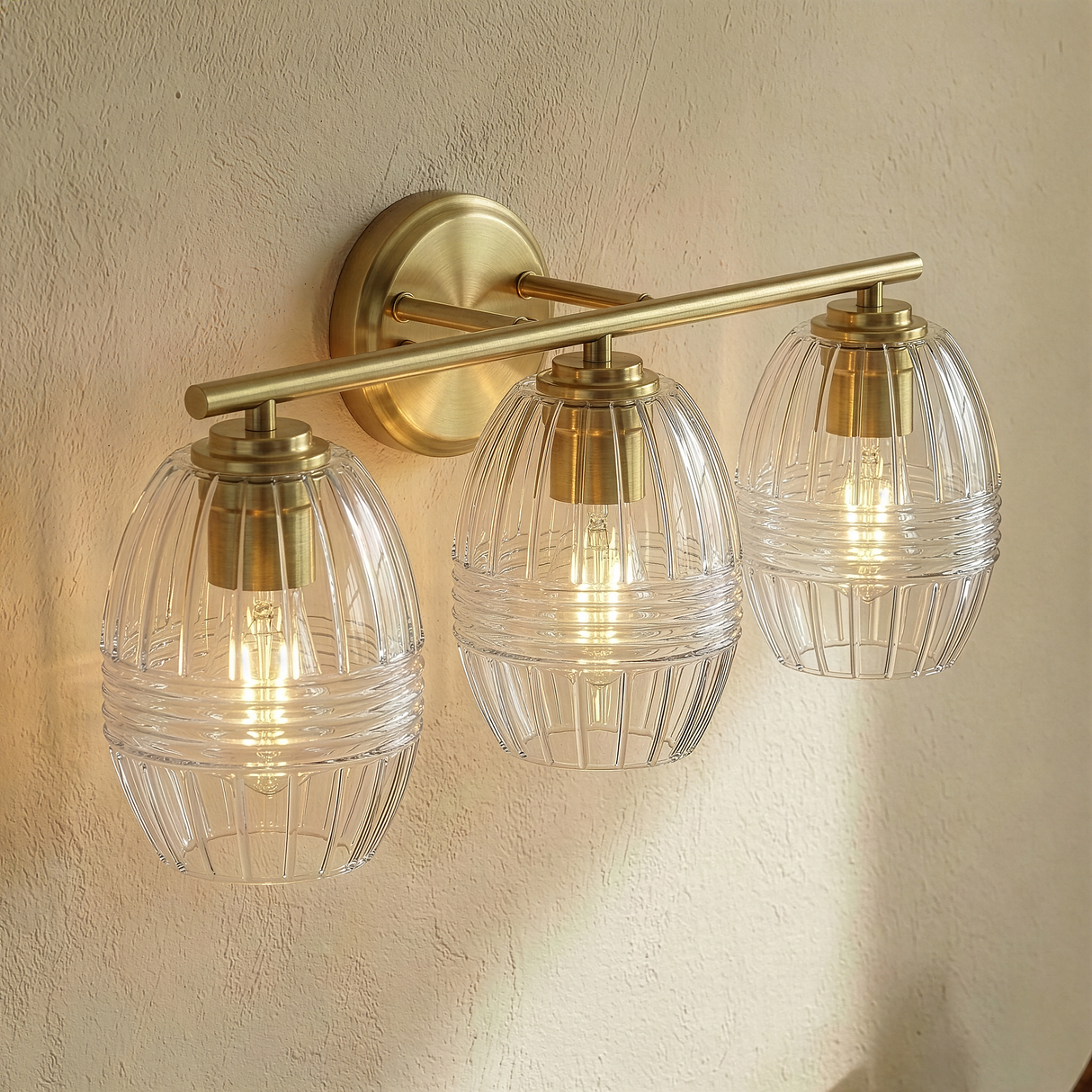 Luster Three Lights Vanity With Clear Glass for Bathrooms above Mirror Wall Lamp - Satin Brass from Ashcroft Furniture - Luna Furniture